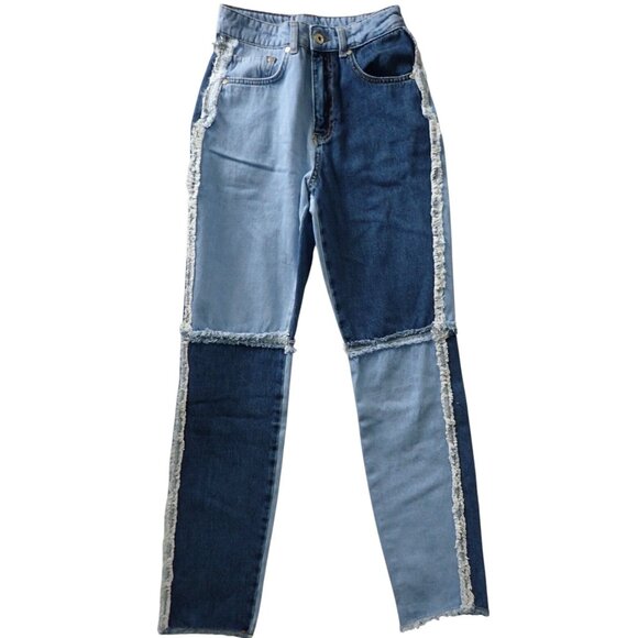 The Ragged Priest Denim - Ragged‎ Priest Women's 24 Mom Jeans Patchwork Hippie fringe Retro High Rise
